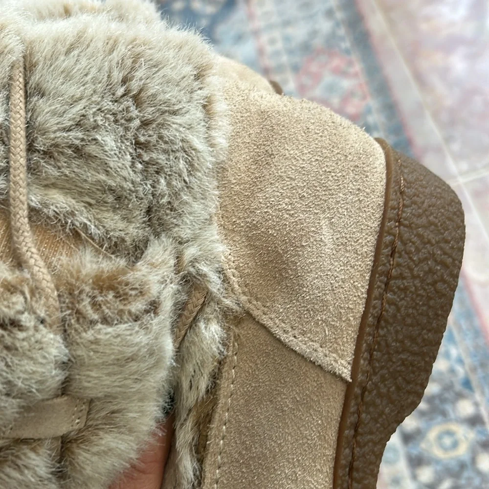 Sam Edelman Faux Fur Leather Suede Boots Neutral Warm Winter Size 7.5